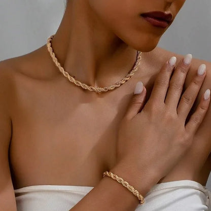 Joyería Mujer Golden Stainless Steel Snake Bone Chain Necklace Hip Hop Chic Women Simple Style Necklace Bracelet Sets Jewelry 팔찌