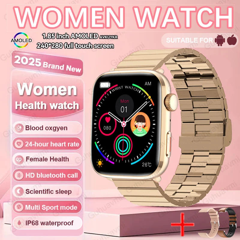 2025 NFC Women’s Smartwatch — 1.85 AMOLED BP & HR BT Call