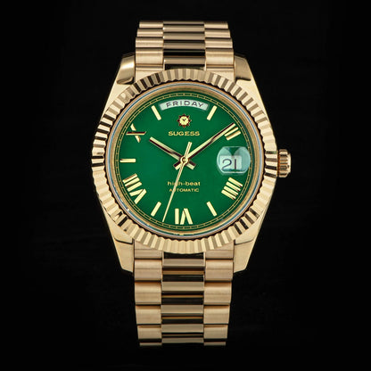 2023 New Sugess Watch of Men 40mm Day Date Automatic Dandong SL3034 Movement Retro Mechanical Wristwatch Sapphire Glass Golden