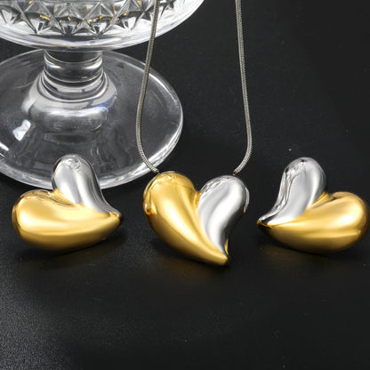 LUXUKISSKIDS Fashion Cubic Love Heart Necklace Earrings Bracelets Stainless Steel Minimalist Jewelry Set Women/Girls Accesories