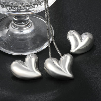 LUXUKISSKIDS Fashion Cubic Love Heart Necklace Earrings Bracelets Stainless Steel Minimalist Jewelry Set Women/Girls Accesories