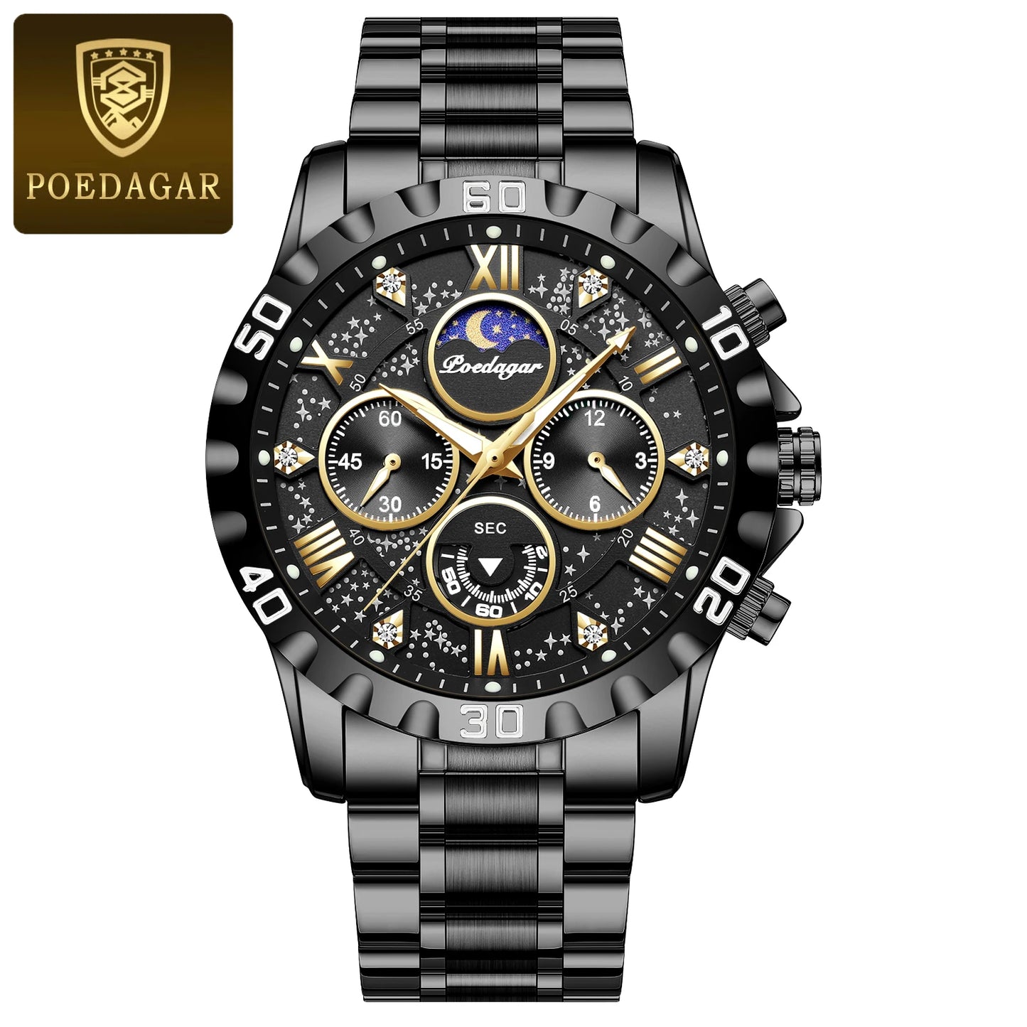 POEDAGAR Luxury Watch for Man Quartz Sports Men Watch Waterproof Luminous Stainless Steel Chronograph Men's Watches