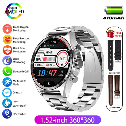 Silver Gold Stainless Steel Color Smart Watch 1.58 Inch Bt Call Nfc Wireless Charging Smartwatch