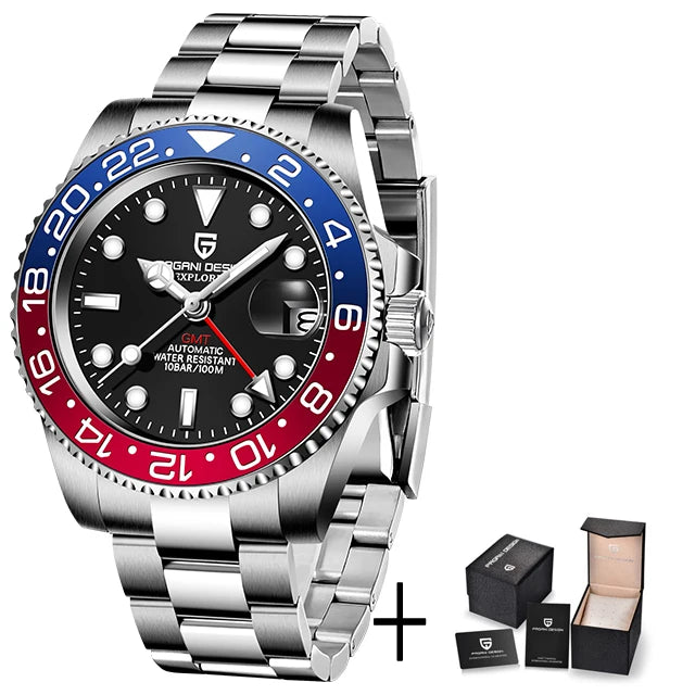 2024 New PAGANI DESIGN Luxury Men Mechanical Watches Stainless Steel GMT Watch Top Brand Sapphire Glass