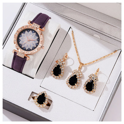 Watch Necklace Ear s Sets Crystal Necklace Ears Finger  Watch Kits Gift for Mom Wife Girlfriend