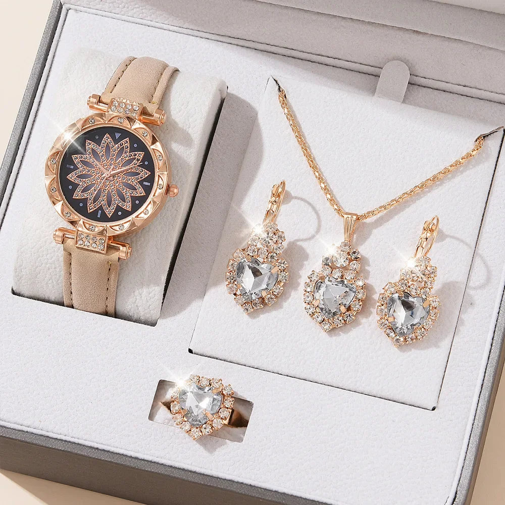 5pcs/set Watch Accessories Necklaces Earrings Rings Ladies' Business Commuting Daily Leisure Light Luxury Temperament Jewelry