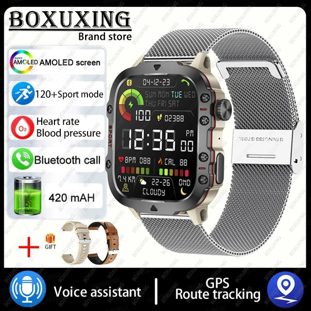 2024 New Rugged Military GPS Smart Watch Men AMOLED HD Screen Heart Rate Bluetooth Call Waterproof Outdoor SmartWatch For Xiaomi
