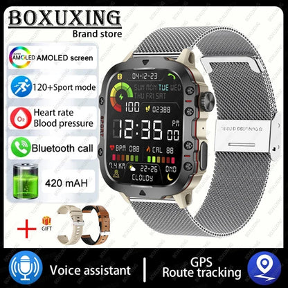 2024 New Rugged Military GPS Smart Watch Men AMOLED HD Screen Heart Rate Bluetooth Call Waterproof Outdoor SmartWatch For Xiaomi