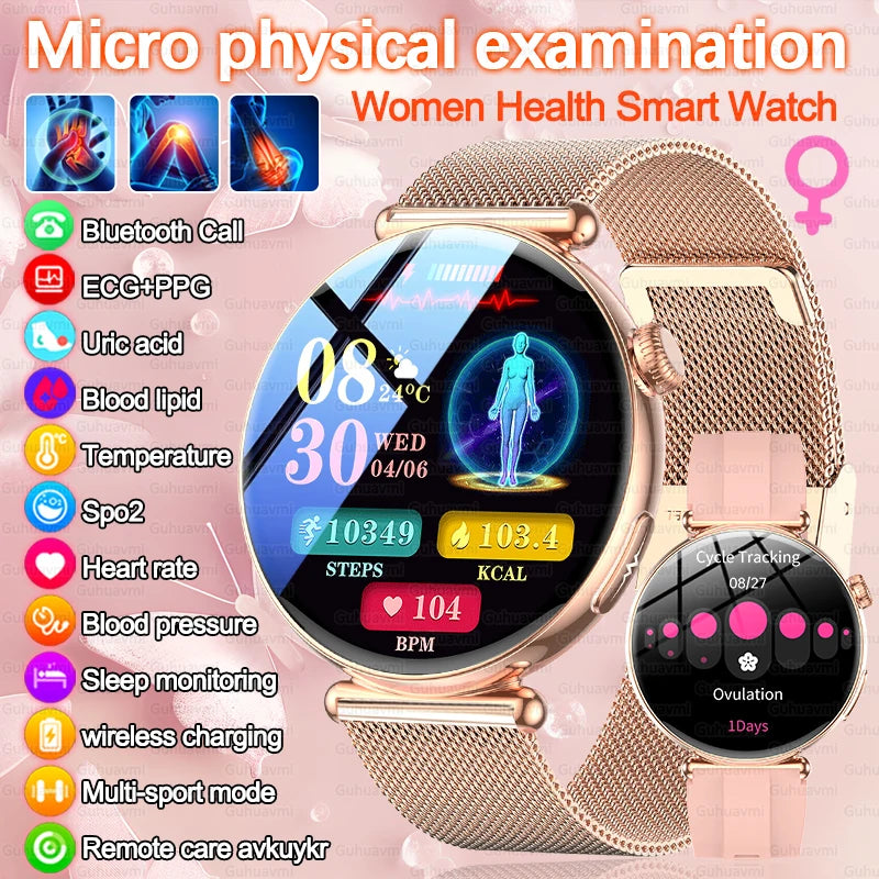 Slim Womens Health Smartwatch ECG with BP AMOLED Call Support