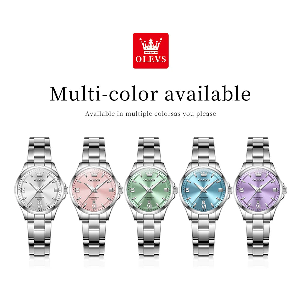 OLEVS Fashion Elegant Women's Watches Waterproof Luminous Stainless steel Quartz Watch for Ladies Original Simple Wristwatch