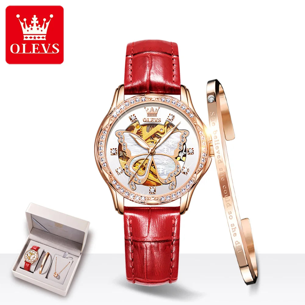 OLEVS 6622 Women's Watch Butterfly Dial Luxury Waterproof Mechanical Watch For Women Automatic Wristwatch