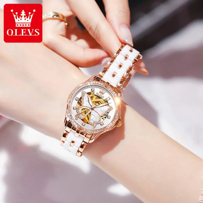 OLEVS 6622 Women's Watch Butterfly Dial Luxury Waterproof Mechanical Watch For Women Automatic Wristwatch