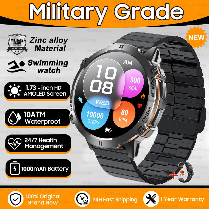 Outdoor Military Smartwatch — 1.73 AMOLED 10 ATM 1000 mAh