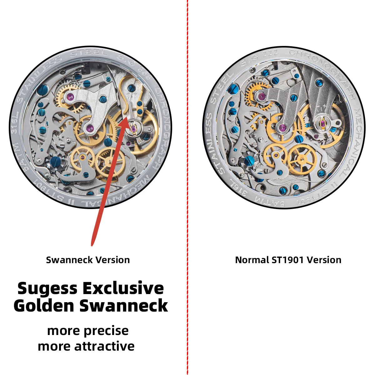 Sugess Men Mechanical Chronograph Seagull ST19