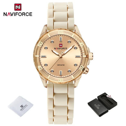 NAVIFORCE  Lightweight Silicone Clock  Women's Quartz Watches Elegant Waterproof Night Light Girls' Business Fashion Wrist Watch