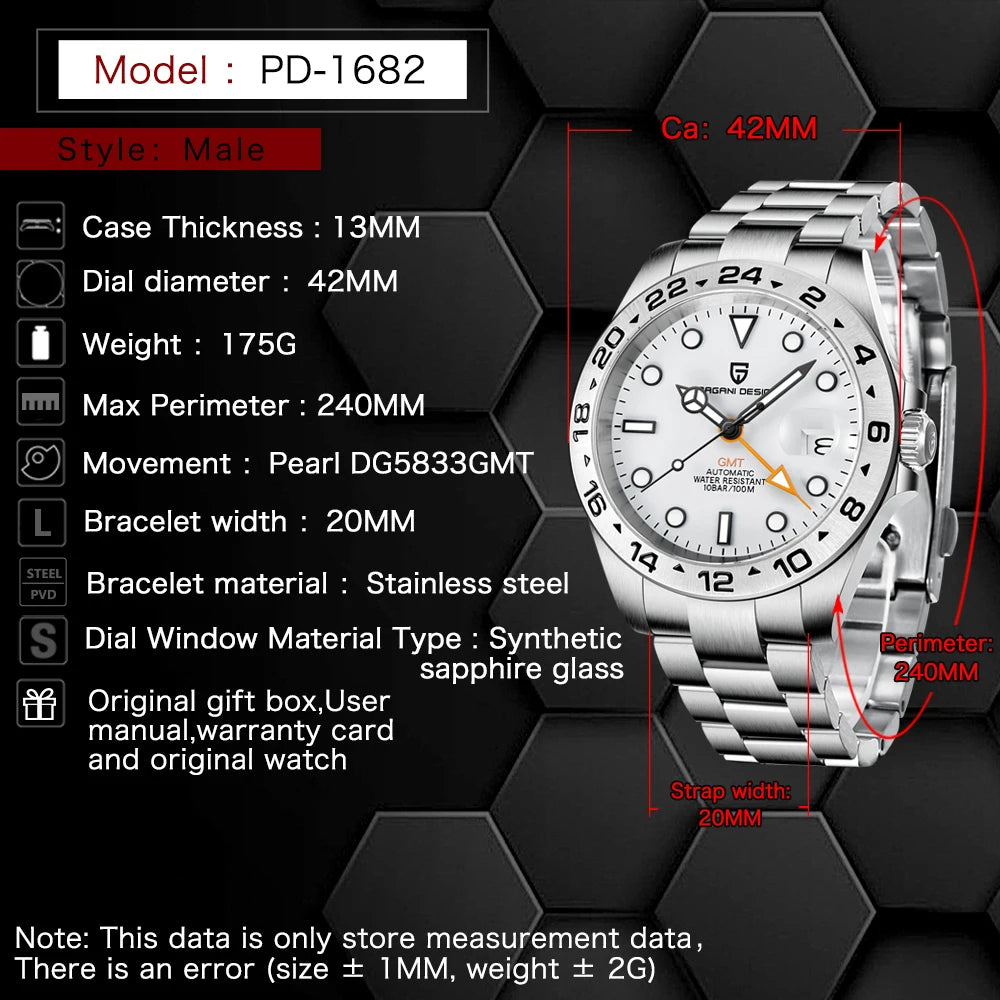 PAGANI Design 42mm GMT Automatic Watch