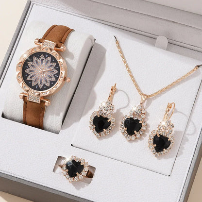 5pcs/set Watch Accessories Necklaces Earrings Rings Ladies' Business Commuting Daily Leisure Light Luxury Temperament Jewelry