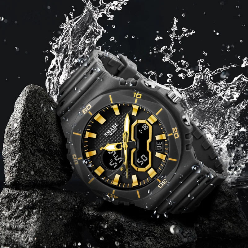 SMAEL Sports Watches 50M Waterproof Dual Time Display Couples Watches Men 8120 White Watches Digital Electronic Wristwatches LED
