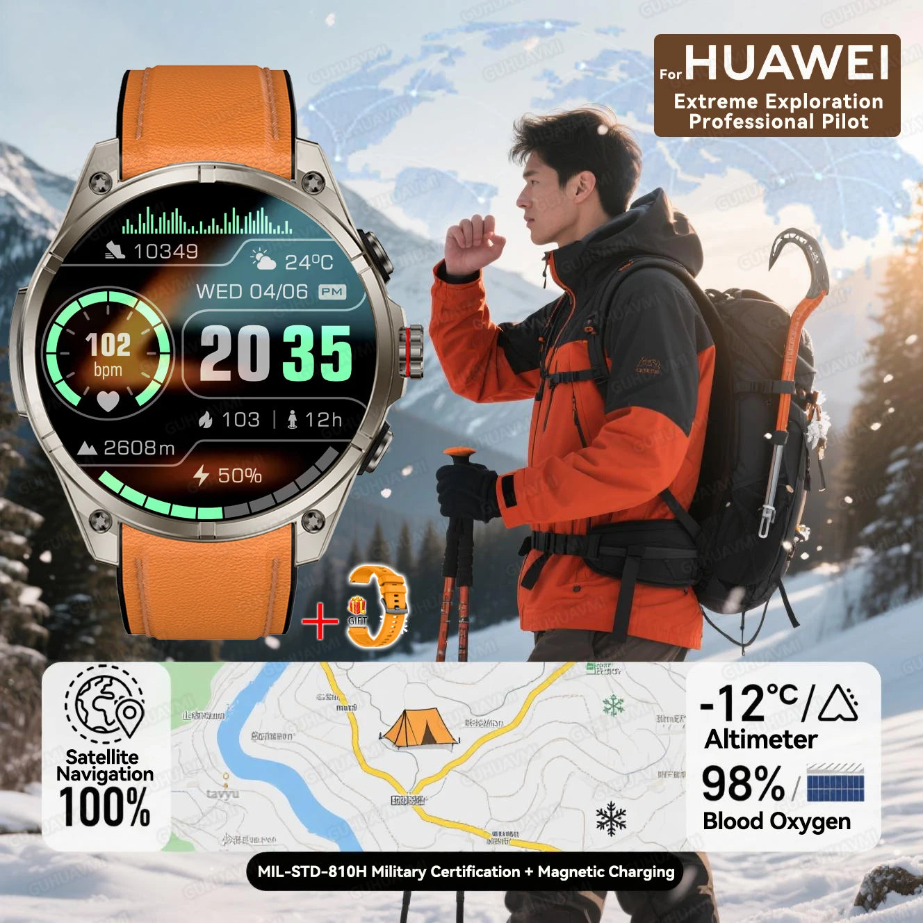Urban Gear 2025 New Premium GPS Smart Watch Outdoor Altimeter Barometer AMOLED Screen Built-in
