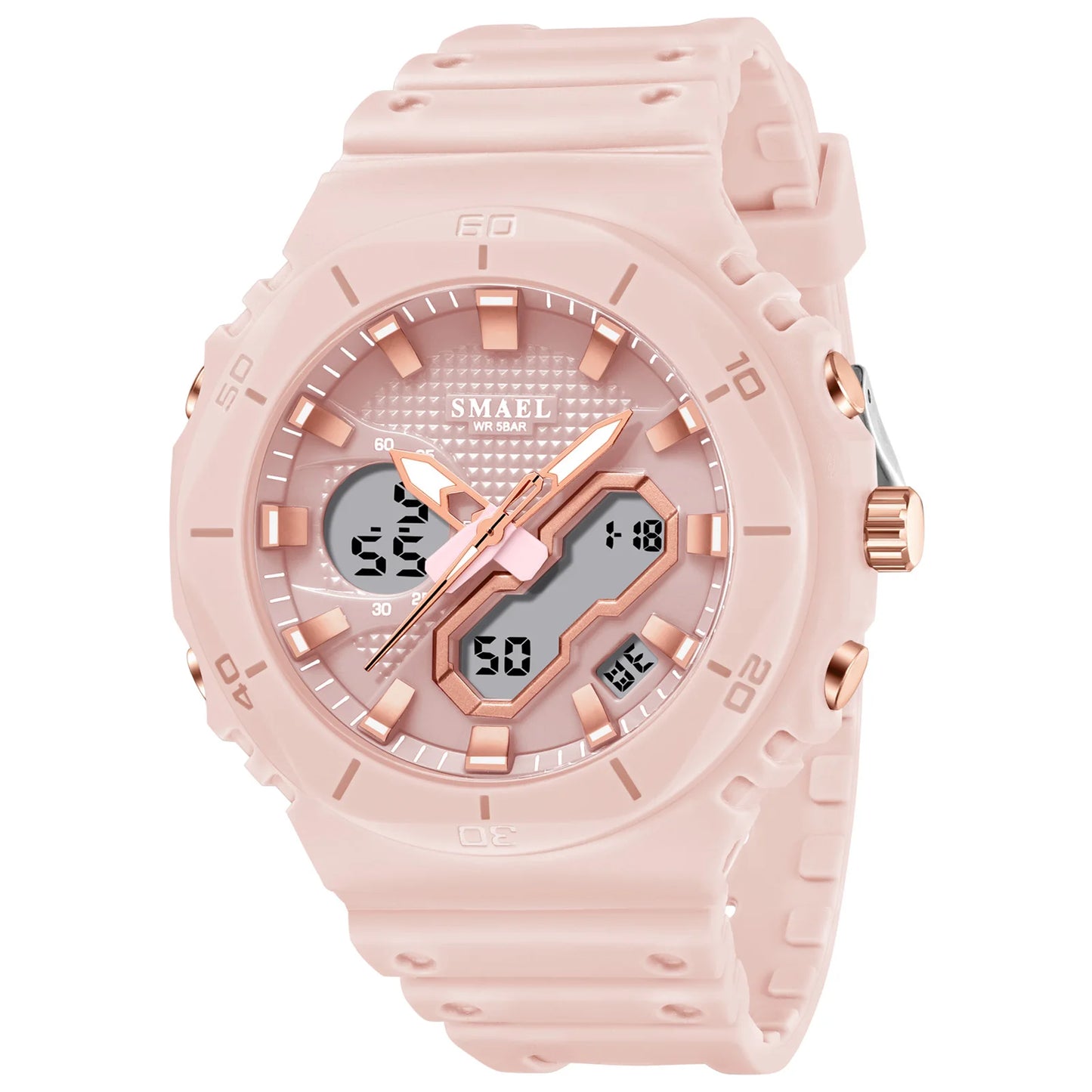 SMAEL Sports Watches 50M Waterproof Dual Time Display Couples Watches Men 8120 White Watches Digital Electronic Wristwatches LED