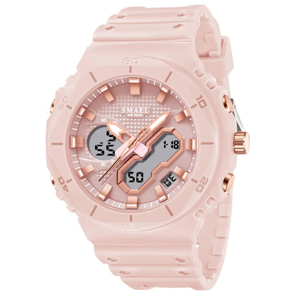 SMAEL Sports Watches 50M Waterproof Dual Time Display Couples Watches Men 8120 White Watches Digital Electronic Wristwatches LED