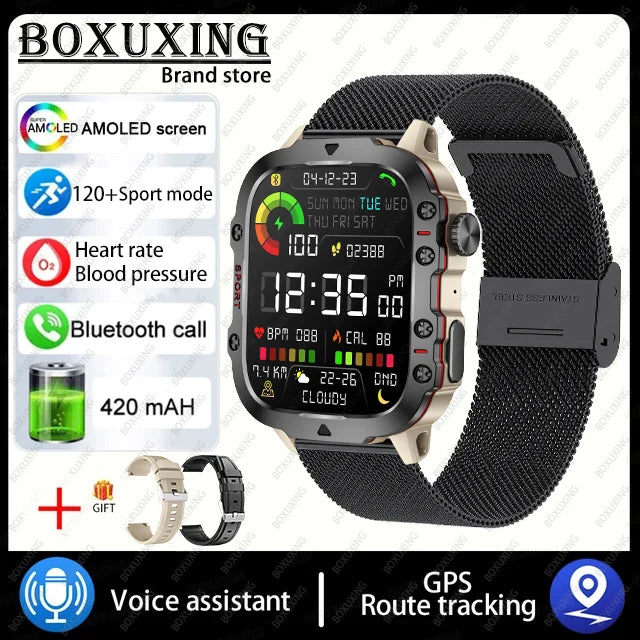 2024 New Rugged Military GPS Smart Watch Men AMOLED HD Screen Heart Rate Bluetooth Call Waterproof Outdoor SmartWatch For Xiaomi