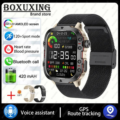 2024 New Rugged Military GPS Smart Watch Men AMOLED HD Screen Heart Rate Bluetooth Call Waterproof Outdoor SmartWatch For Xiaomi