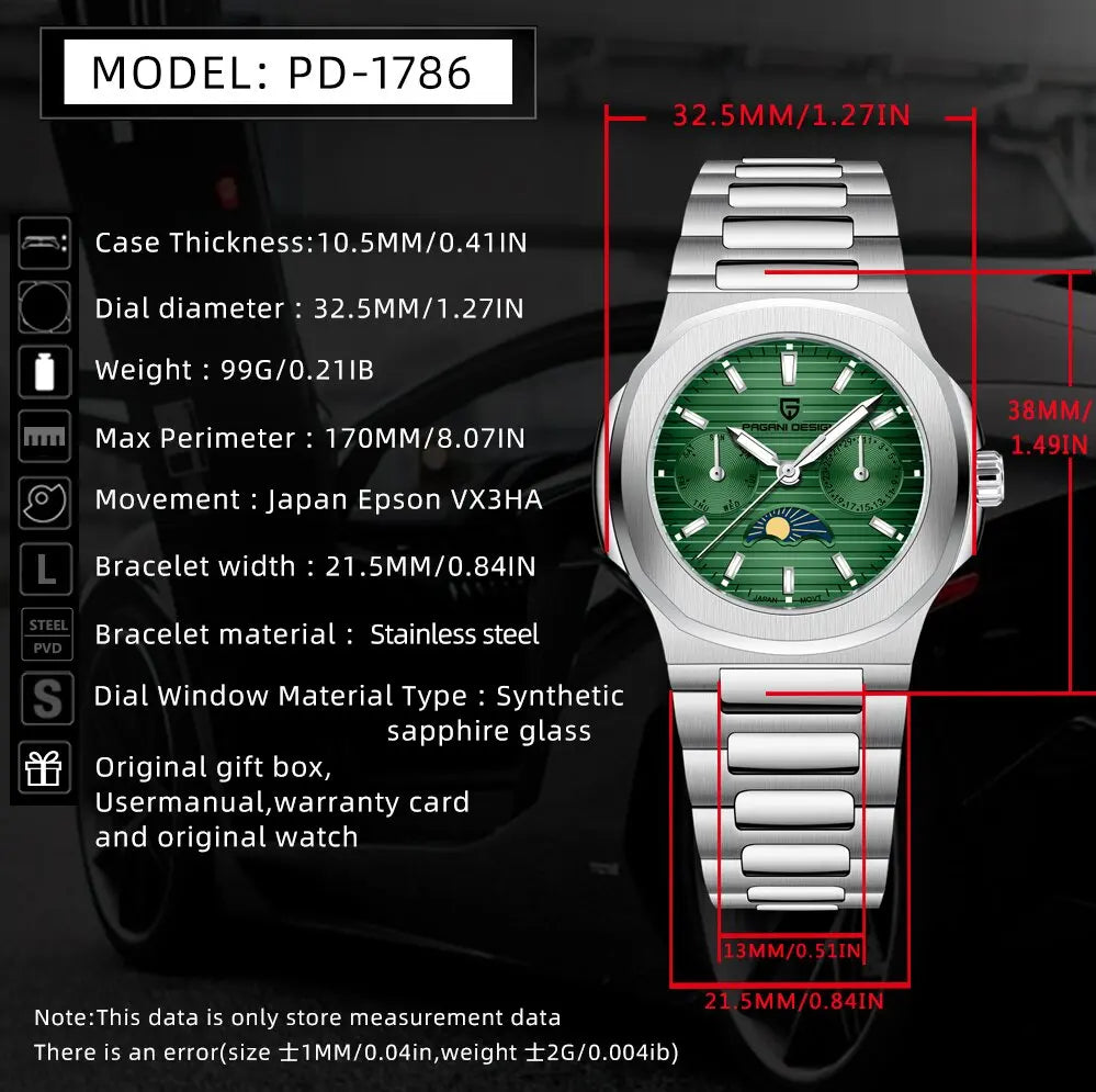 PD1786 Womens MoonPhase Quartz