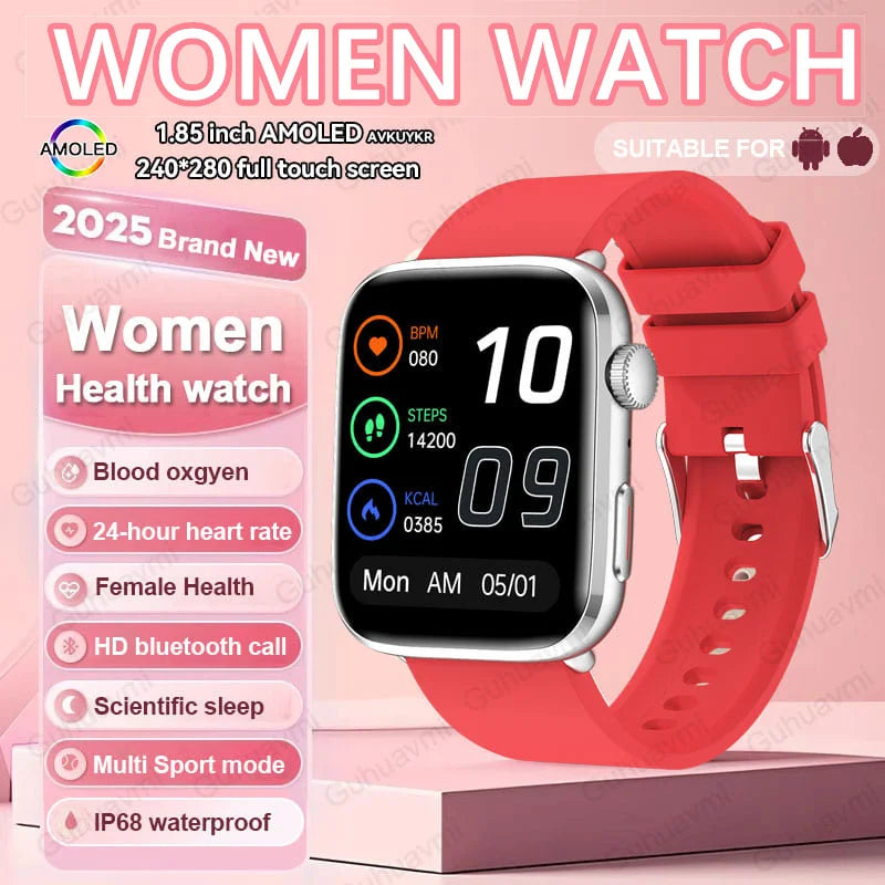 2025 NFC Women’s Smartwatch — 1.85 AMOLED BP & HR BT Call
