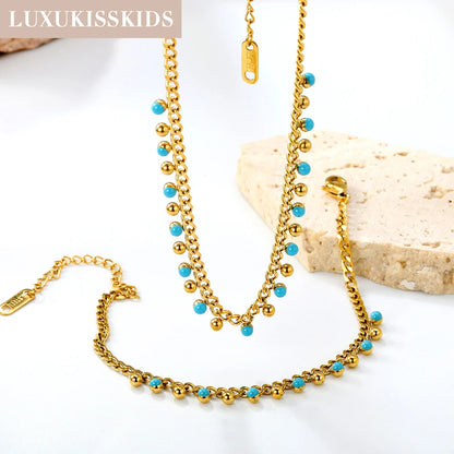 LUXUKISSKIDS Fashion Cubic Love Heart Necklace Earrings Bracelets Stainless Steel Minimalist Jewelry Set Women/Girls Accesories