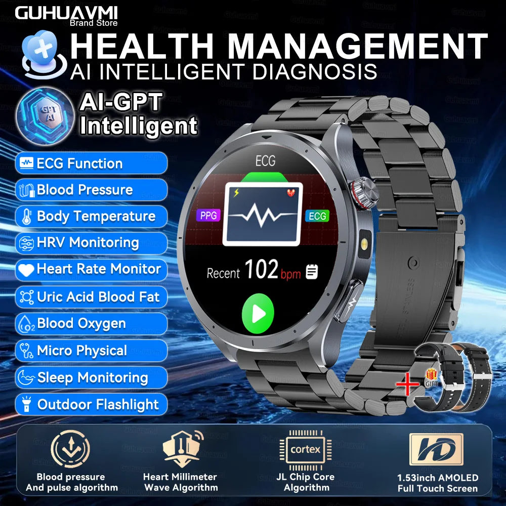 2025 AI Health Smartwatch Body Fat ECG PPG BP SpO₂