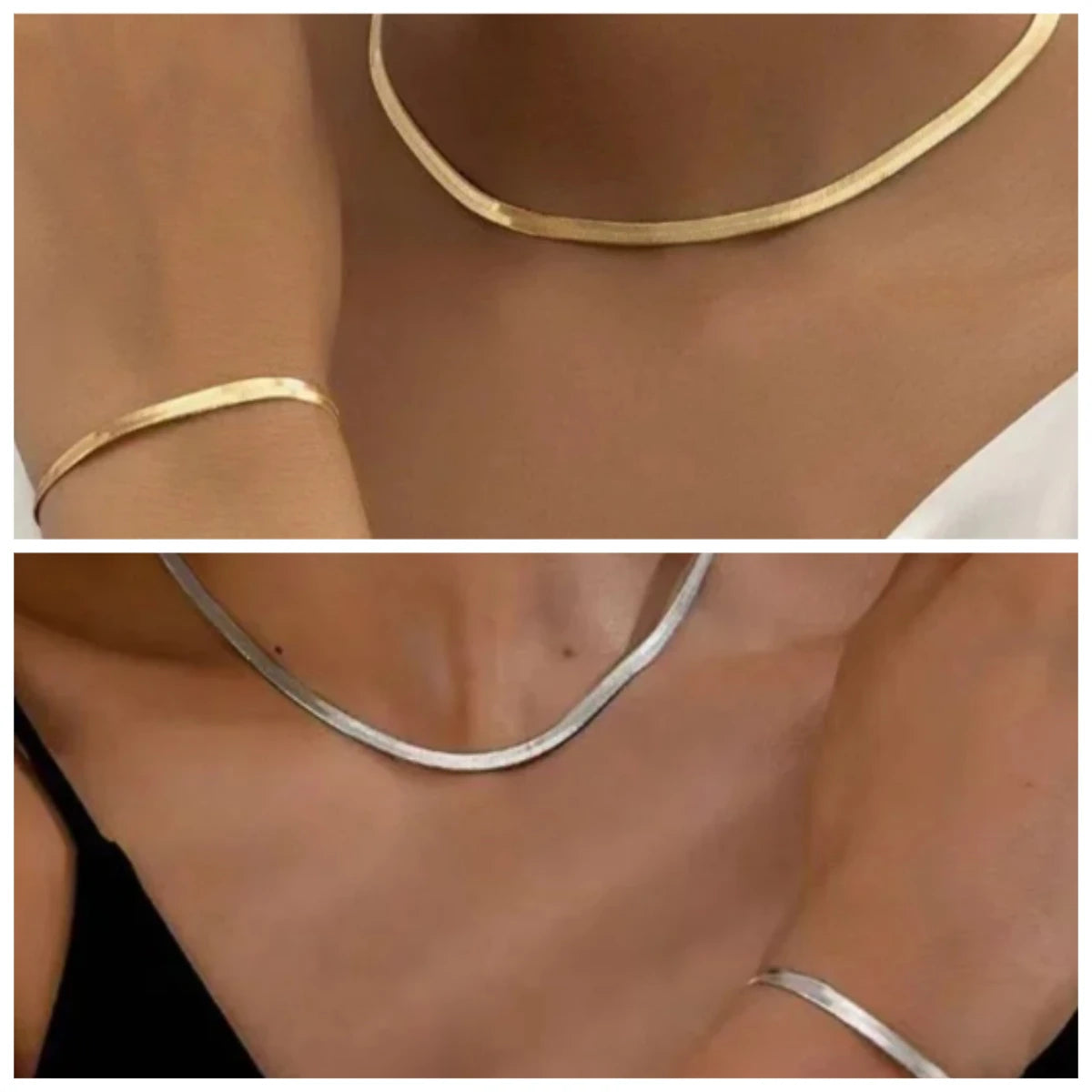 Joyería Mujer Golden Stainless Steel Snake Bone Chain Necklace Hip Hop Chic Women Simple Style Necklace Bracelet Sets Jewelry 팔찌