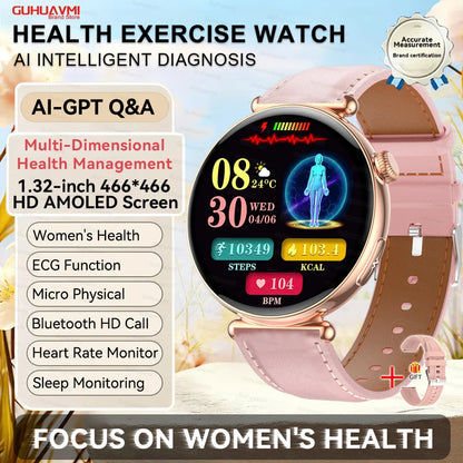 Slim Womens Health Smartwatch ECG with BP AMOLED Call Support