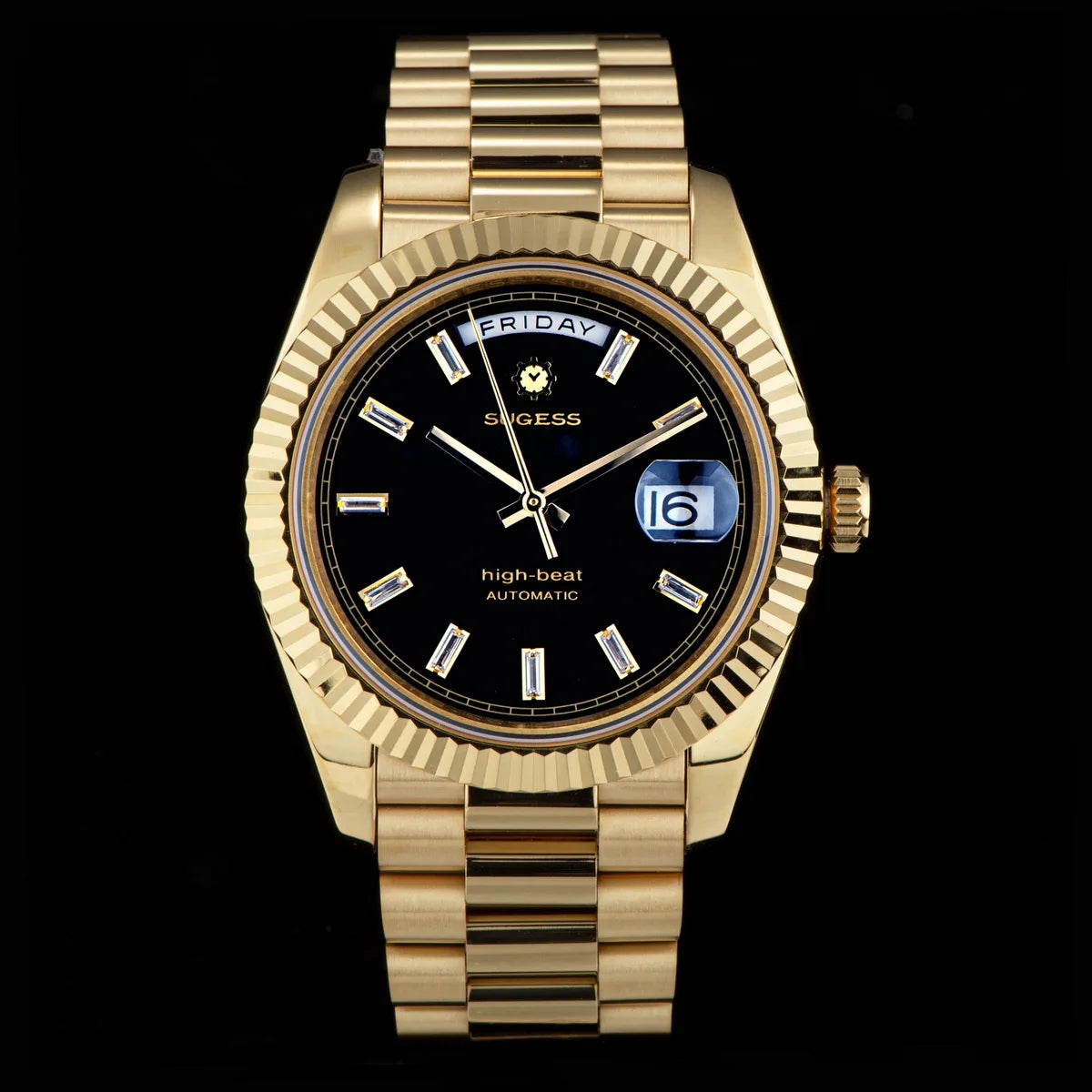 2023 New Sugess Watch of Men 40mm Day Date Automatic Dandong SL3034 Movement Retro Mechanical Wristwatch Sapphire Glass Golden