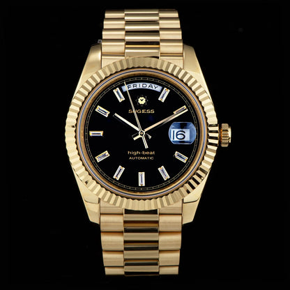 2023 New Sugess Watch of Men 40mm Day Date Automatic Dandong SL3034 Movement Retro Mechanical Wristwatch Sapphire Glass Golden