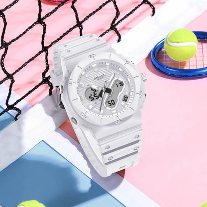 SMAEL Sports Watches 50M Waterproof Dual Time Display Couples Watches Men 8120 White Watches Digital Electronic Wristwatches LED