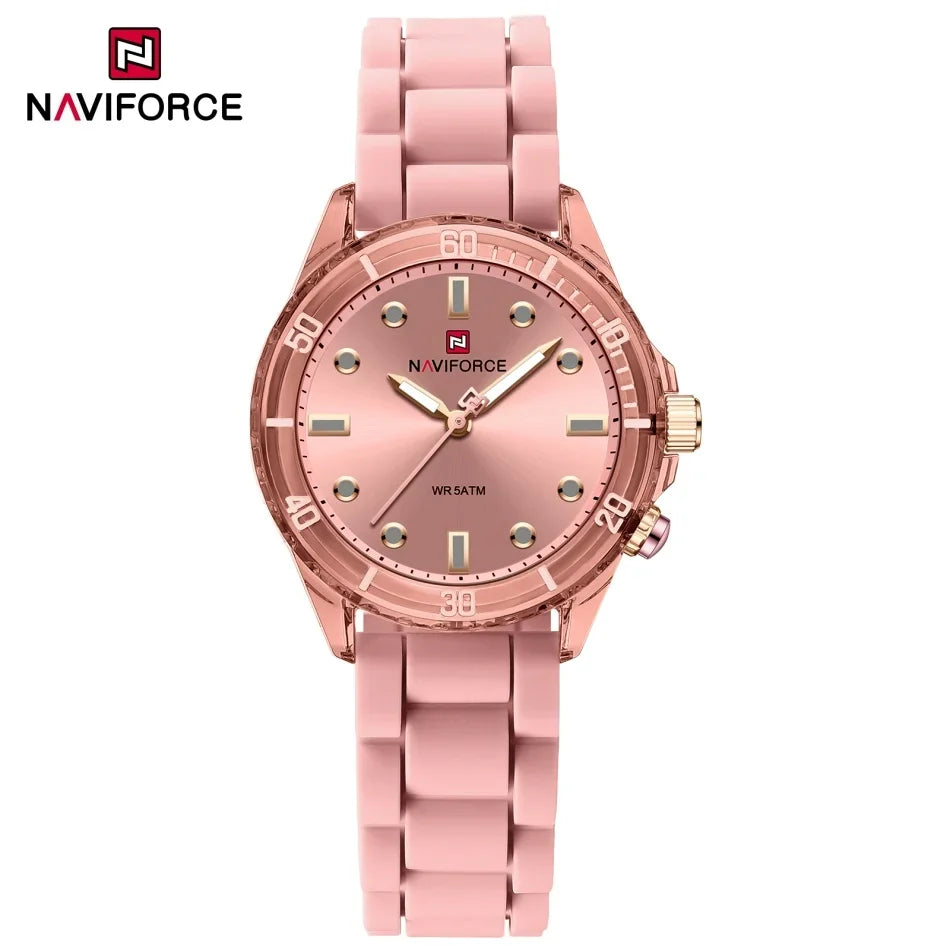 NAVIFORCE  Lightweight Silicone Clock  Women's Quartz Watches Elegant Waterproof Night Light Girls' Business Fashion Wrist Watch
