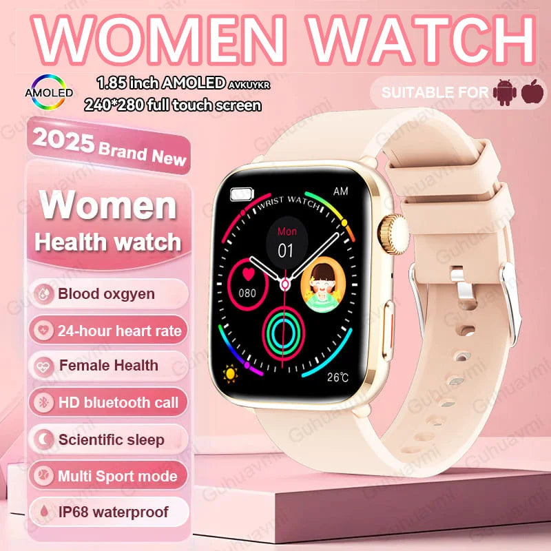 2025 NFC Women’s Smartwatch — 1.85 AMOLED BP & HR BT Call