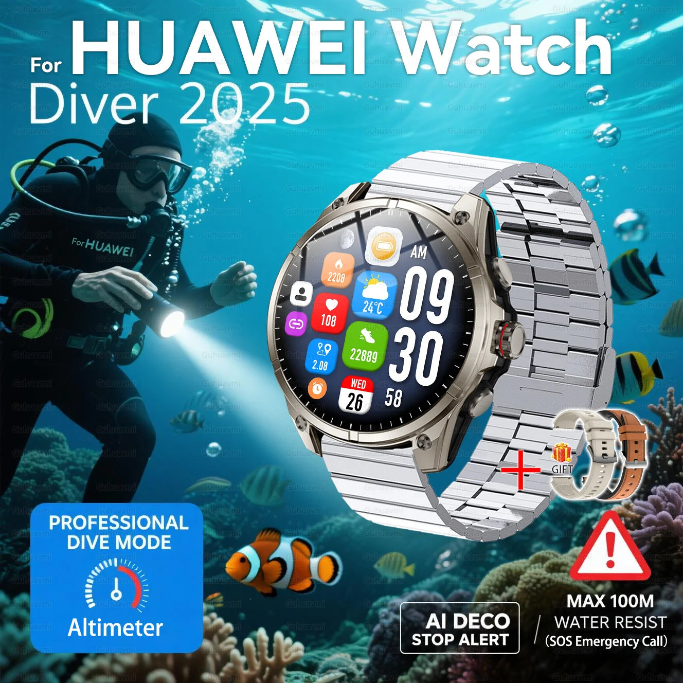 Urban Gear 2025 New Premium GPS Smart Watch Outdoor Altimeter Barometer AMOLED Screen Built-in