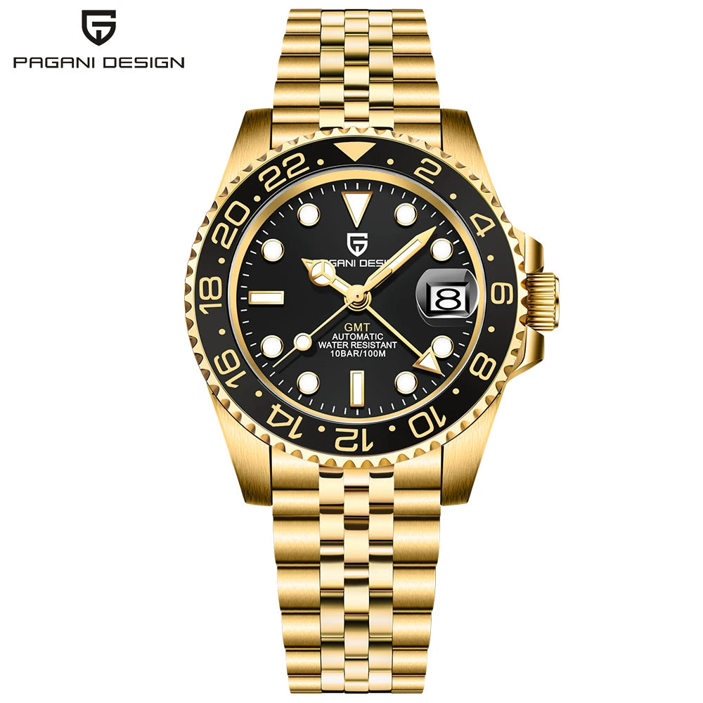 2024 New PAGANI DESIGN Luxury Men Mechanical Watches Stainless Steel GMT Watch Top Brand Sapphire Glass