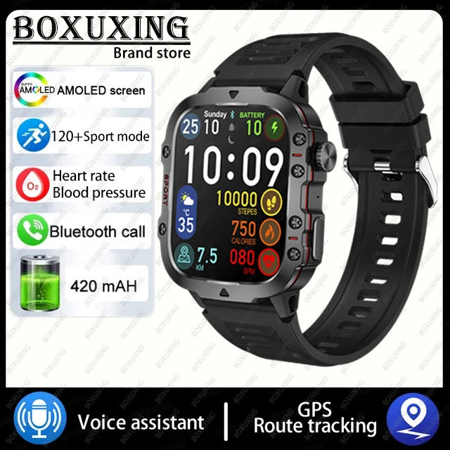 2024 New Rugged Military GPS Smart Watch Men AMOLED HD Screen Heart Rate Bluetooth Call Waterproof Outdoor SmartWatch For Xiaomi