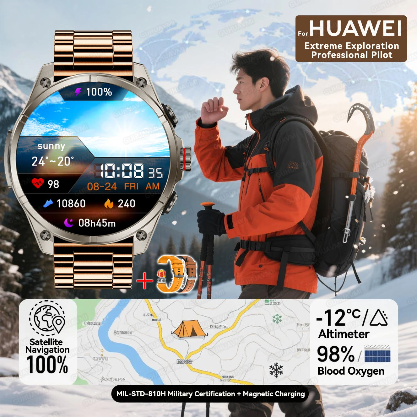 Urban Gear 2025 New Premium GPS Smart Watch Outdoor Altimeter Barometer AMOLED Screen Built-in