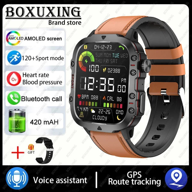 2024 New Rugged Military GPS Smart Watch Men AMOLED HD Screen Heart Rate Bluetooth Call Waterproof Outdoor SmartWatch For Xiaomi