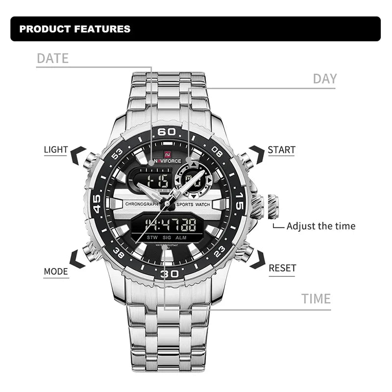 NAVIFORCE NF9234 Original Trend Brand LCD Display Analog Digital Quartz Man Luminous Wristwatch