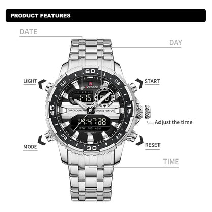 NAVIFORCE NF9234 Original Trend Brand LCD Display Analog Digital Quartz Man Luminous Wristwatch