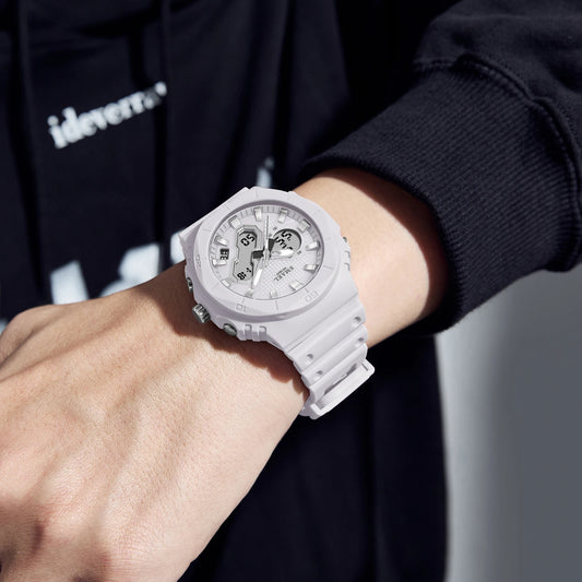 SMAEL Sports Watches 50M Waterproof Dual Time Display Couples Watches Men 8120 White Watches Digital Electronic Wristwatches LED