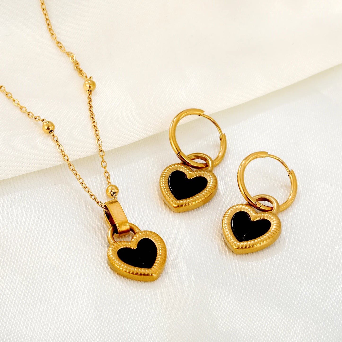 LUXUKISSKIDS Fashion Cubic Love Heart Necklace Earrings Bracelets Stainless Steel Minimalist Jewelry Set Women/Girls Accesories