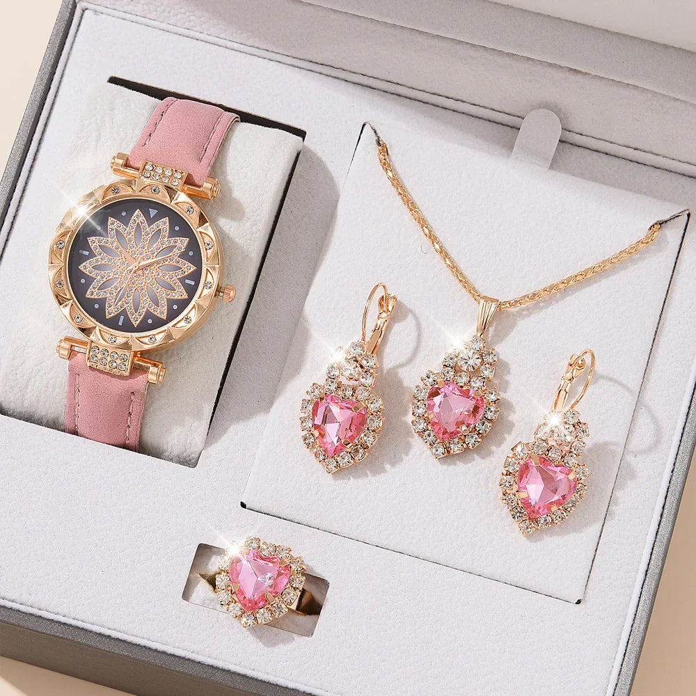5pcs/set Watch Accessories Necklaces Earrings Rings Ladies' Business Commuting Daily Leisure Light Luxury Temperament Jewelry