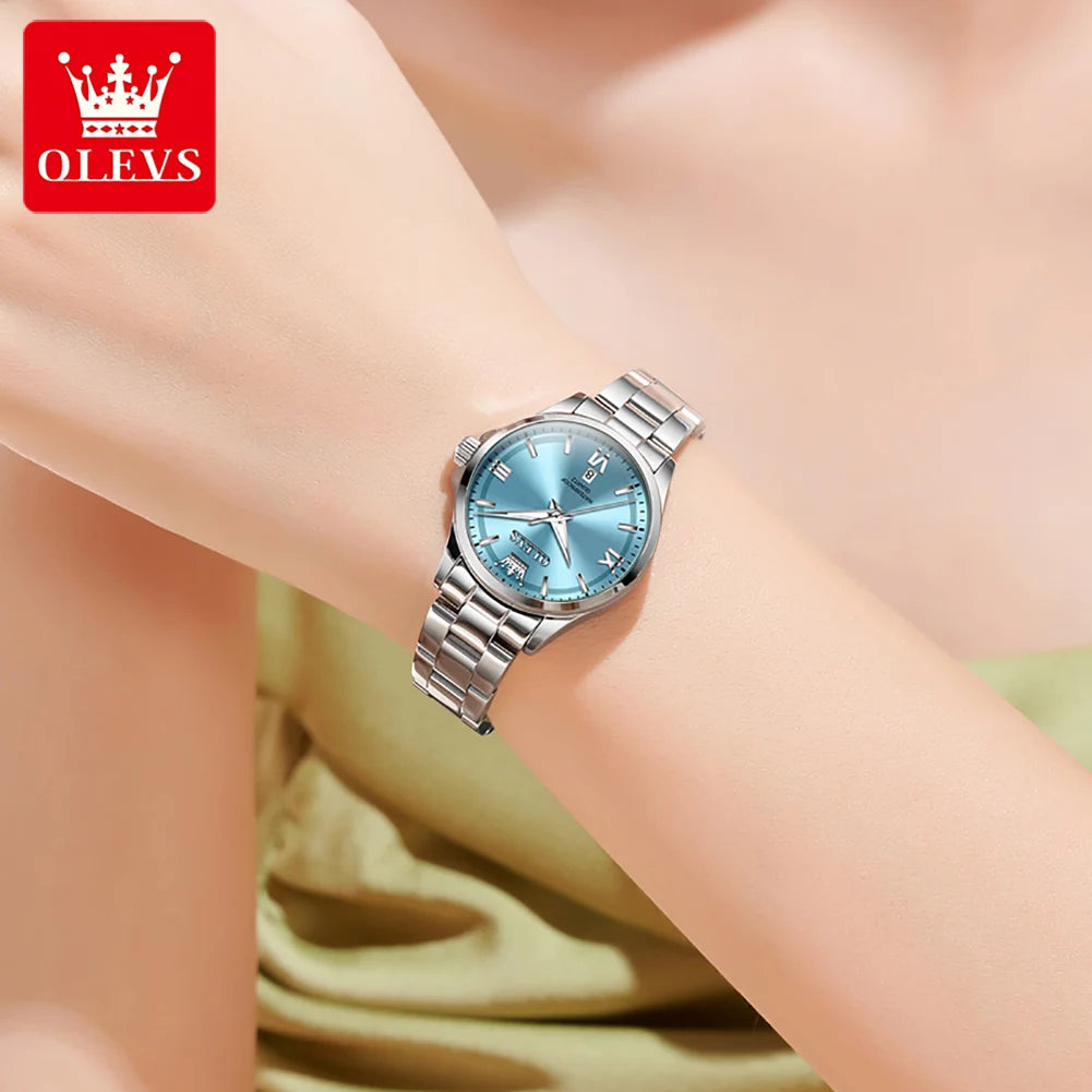 OLEVS Fashion Elegant Women's Watches Waterproof Luminous Stainless steel Quartz Watch for Ladies Original Simple Wristwatch