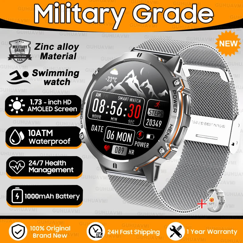 Outdoor Military Smartwatch — 1.73 AMOLED 10 ATM 1000 mAh